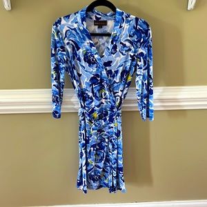 Dana Buchman faux wrap dress small blue floral